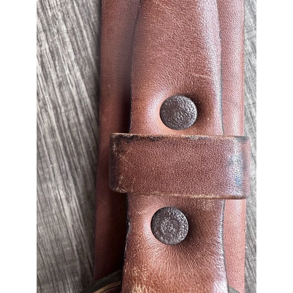 VTG Harness House Hand Waxed Steerhide Leather Belt 38 Brown Geometric 4270